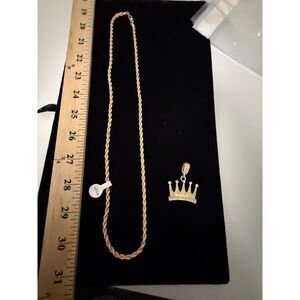 NEW 24" gold tone chain with lobster clasp and pendant -CROWN